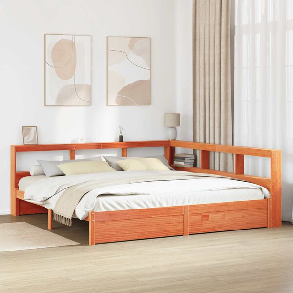 vidaXL Cama con Estanter&iacute;a con cabecera 2 pcs Marr&oacute;n cera 200 x 200 cm