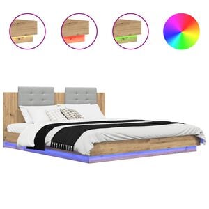 vidaXL Estructura de cama con cabecero Roble artisan 200 x 200 cm
