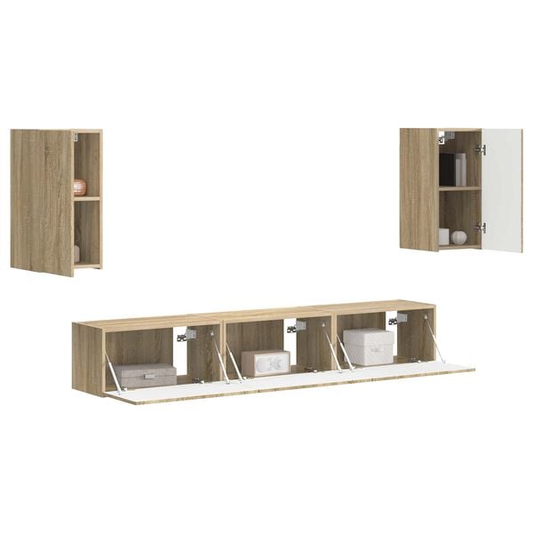 vidaXL Conjunto de mueble de TV Montaje en la pared 5 pcs Roble Sonoma