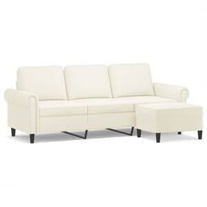 vidaXL Sof&aacute; de 3 plazas con taburete de terciopelo crema 180 cm