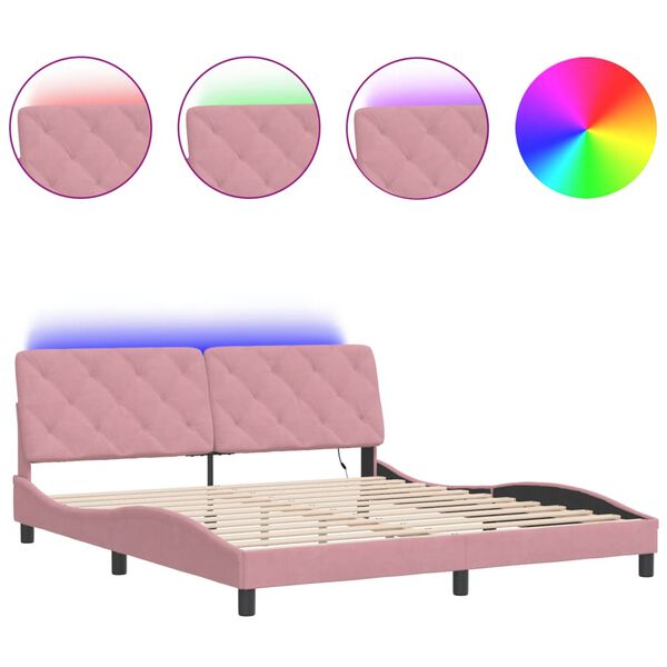 vidaXL Estructura de cama con LED sin colch&oacute;n terciopelo rosa 180x200 cm