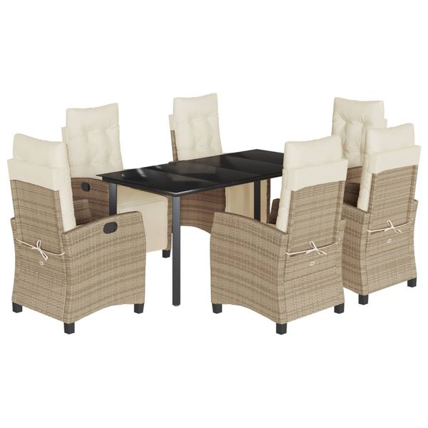 vidaXL Set comedor de jard&iacute;n 7 pzas con cojines rat&aacute;n sint&eacute;tico beige