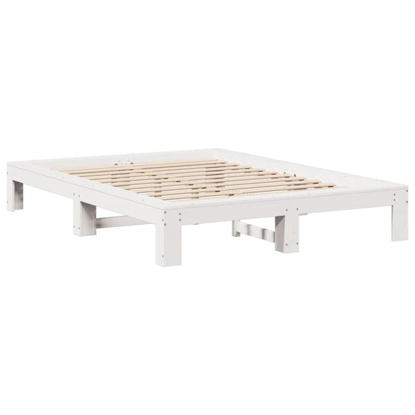 vidaXL Estructura de cama sin colch&oacute;n madera de pino blanco 135x190 cm