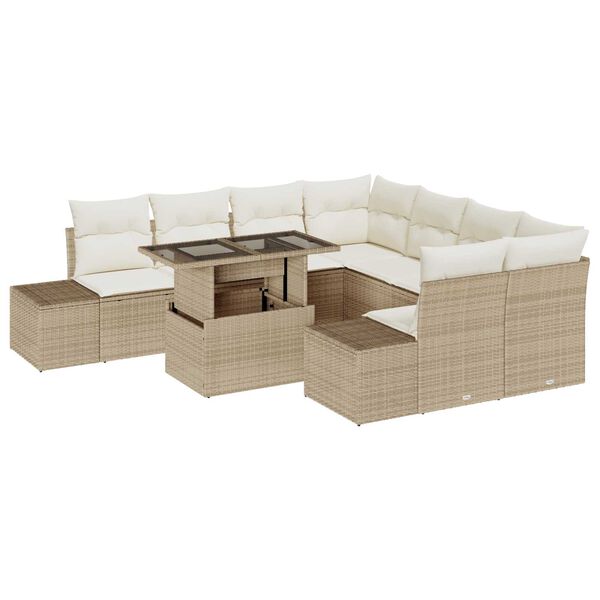 vidaXL Conjunto de sofá de jardín con cojín 9 pcs Beige y Crema