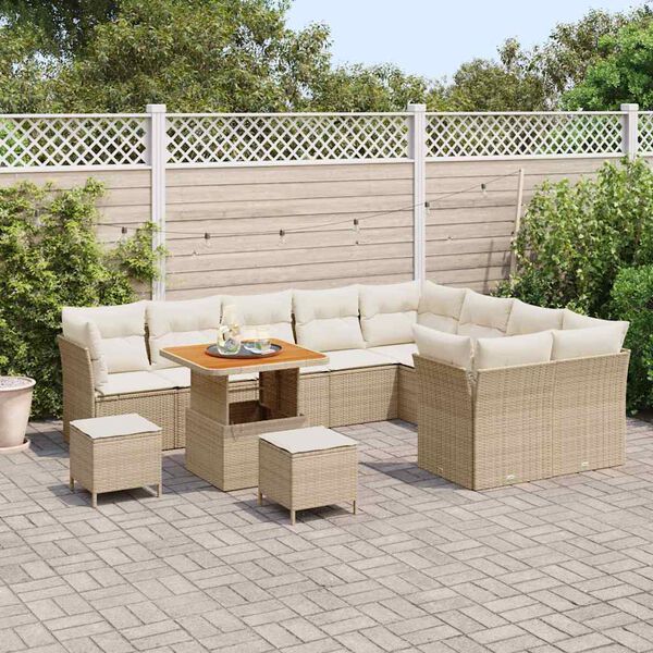 vidaXL Conjunto de sof&aacute; de jard&iacute;n con coj&iacute;n 12 pcs beige y crema