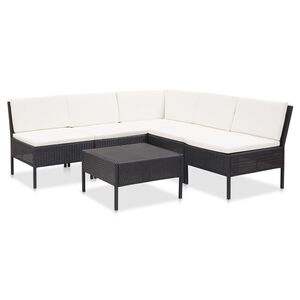 vidaXL Set muebles de jard&iacute;n 6 piezas y cojines rat&aacute;n sint&eacute;tico negro