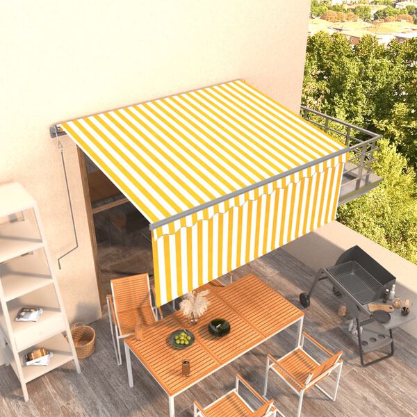 vidaXL Toldo autom&aacute;tico retr&aacute;ctil con persiana amarillo blanco 3x2,5m