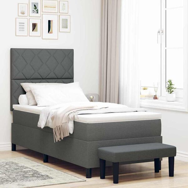 vidaXL Cama tipo Box Spring con colch&oacute;n Gris oscuro 100 x 200 cm tela
