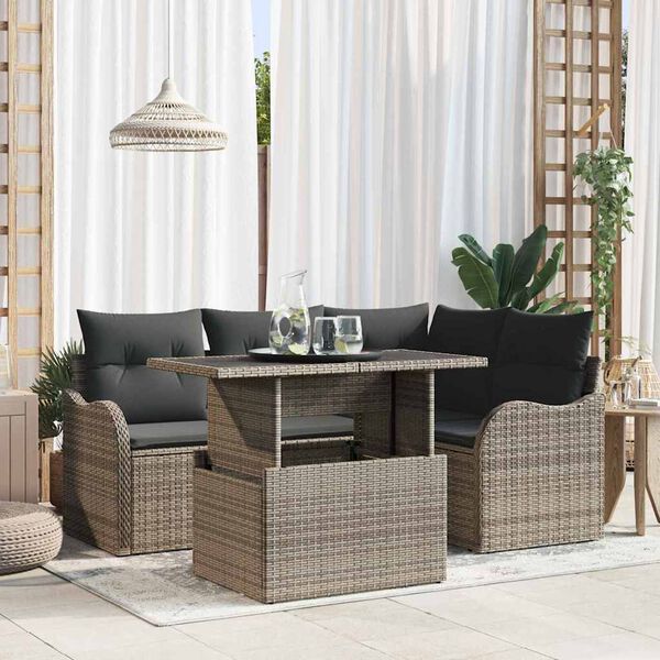 vidaXL Conjunto de sof&aacute; de jard&iacute;n 5 pcs Gris Rattan de Poli&eacute;ster