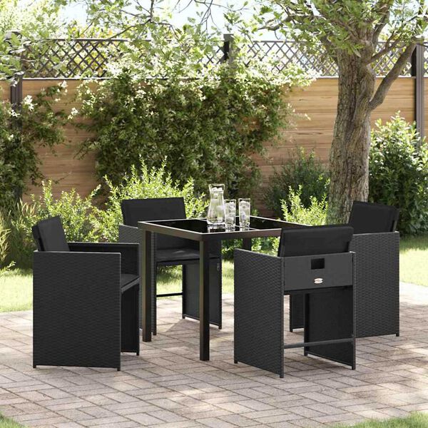 vidaXL Conjunto de Comedor de Jard&iacute;n 5 pcs Negro rat&aacute;n sint&eacute;tico