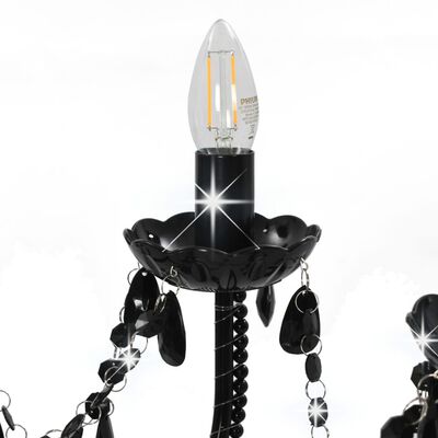 vidaXL Lámpara de araña con cuentas negro 12 bombillas E14