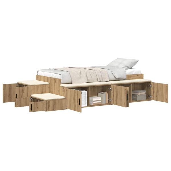 vidaXL Cama con almacenamiento Roble artesanal 90 cm