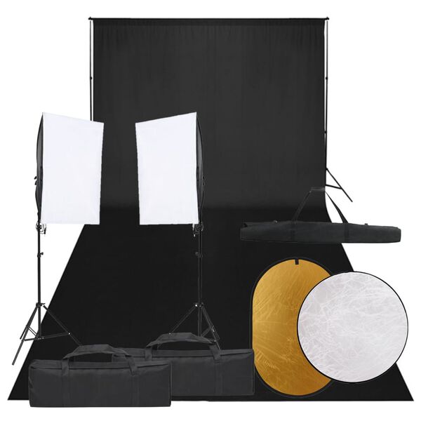 vidaXL Kit de estudio fotográfico con set de luces, fondo y reflector