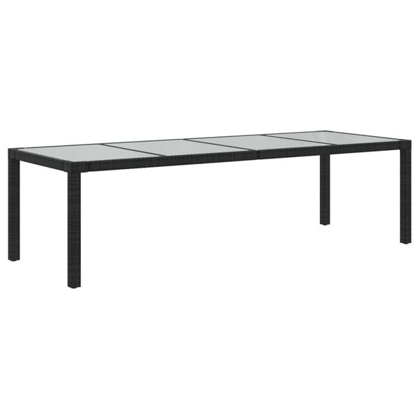 vidaXL Mesa de jardín de vidrio templado ratán PE negra 250x100x75 cm