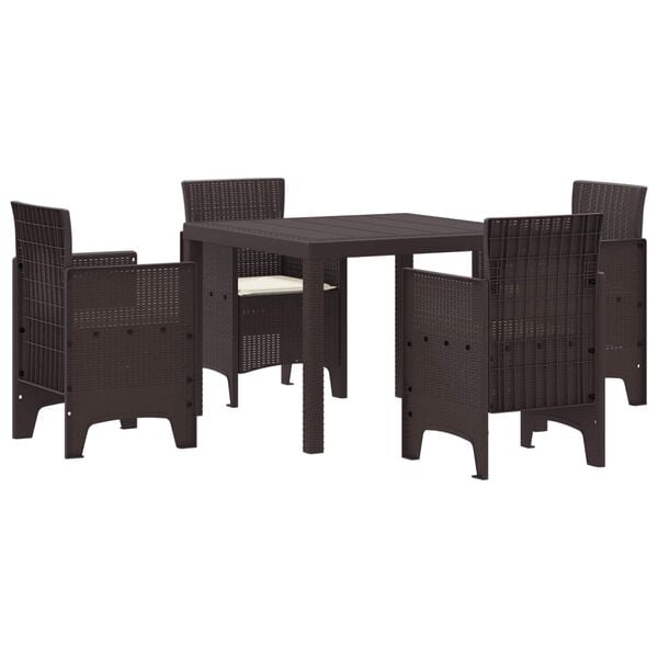 vidaXL Conjunto de Comedor de Jard&iacute;n 5 pcs Marr&oacute;n Polipropileno