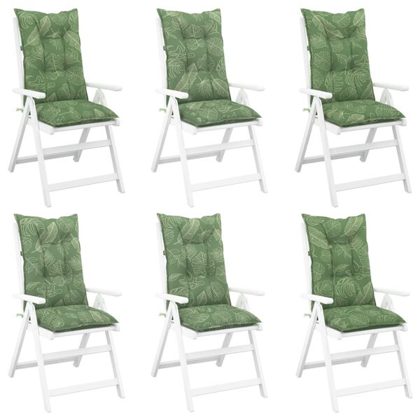 vidaXL Coj&iacute;n silla de jard&iacute;n respaldo alto 6 uds tela hojas 120x50x7cm