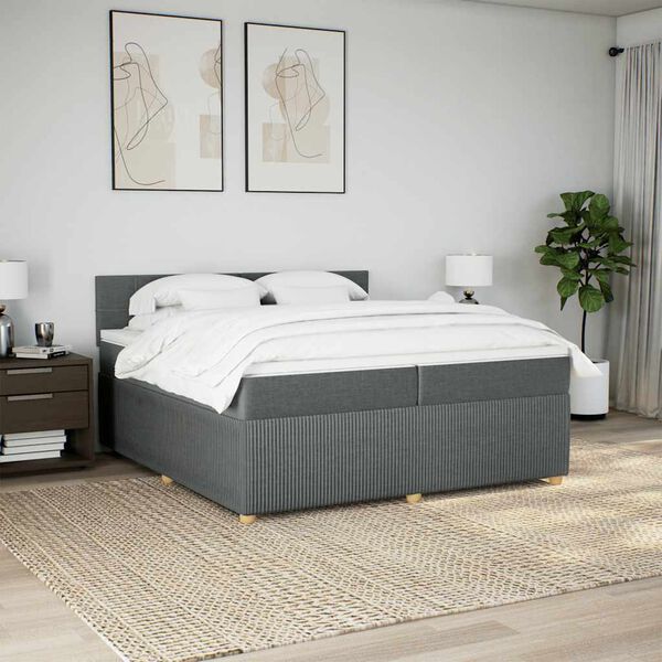 vidaXL Cama box spring con colch&oacute;n tela gris oscuro 200x200 cm