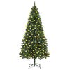 vidaXL &Aacute;rbol de Navidad artificial iluminado con luces y pi&ntilde;as 210 cm