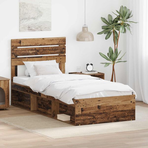 vidaXL Estructura de cama con cabecera Madera vieja 75 x 190 cm