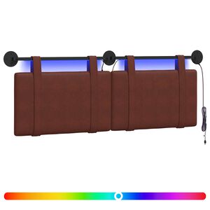 vidaXL Cabecero colgante Con luz LED Marr&oacute;n Brillante PU antiguo