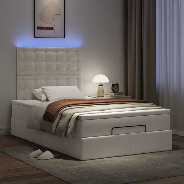 vidaXL Estructura cama otomana colch&oacute;n cuero sint&eacute;tico blanco