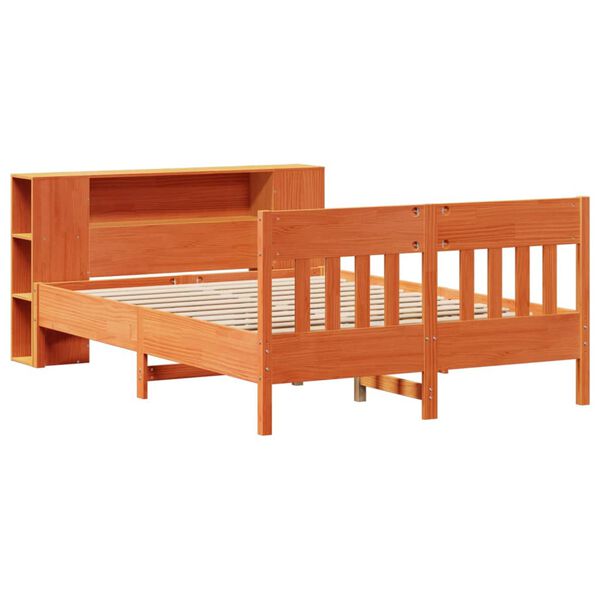 vidaXL Cama con estanter&iacute;a sin colch&oacute;n madera maciza marr&oacute;n 160x200 cm