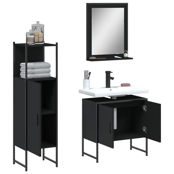 vidaXL Set de muebles de ba&ntilde;o 3 piezas madera contrachapada negro