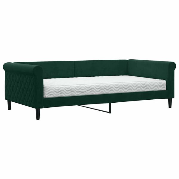 vidaXL Sof&aacute; cama con colch&oacute;n terciopelo verde oscuro 100x200 cm