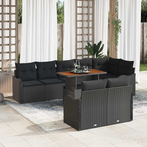 vidaXL Conjunto de sof&aacute; de jard&iacute;n 9 pcs Negro Polirat&aacute;n