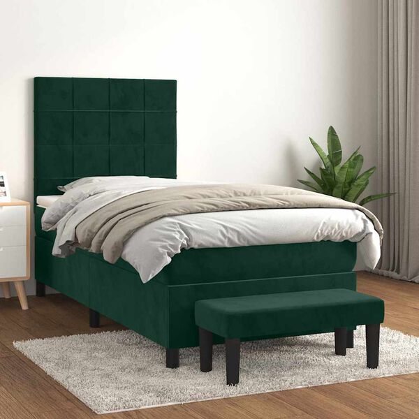 vidaXL Cama box spring con colch&oacute;n terciopelo verde oscuro 80x200 cm