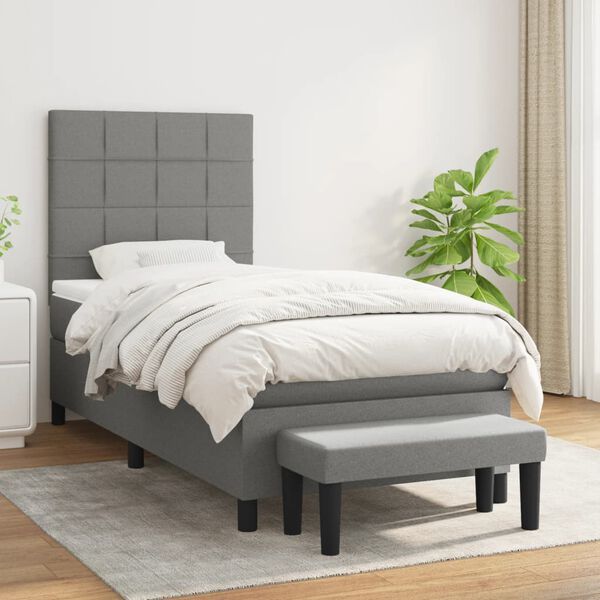 vidaXL Cama box spring con colch&oacute;n tela gris oscuro 100x200 cm
