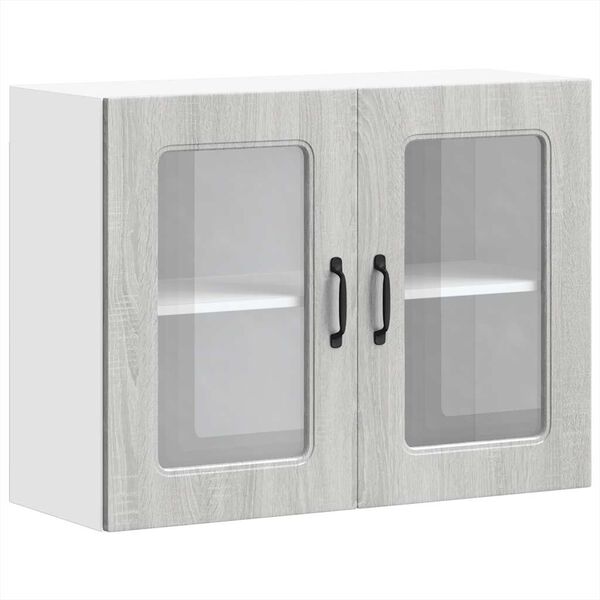 vidaXL Armario de cocina de pared con puerta de cristal "Kalmar" de, madera de ingenier&iacute;a Sonoma gris
