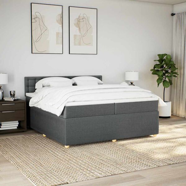 vidaXL Cama box spring con colch&oacute;n tela gris oscuro 200x200 cm