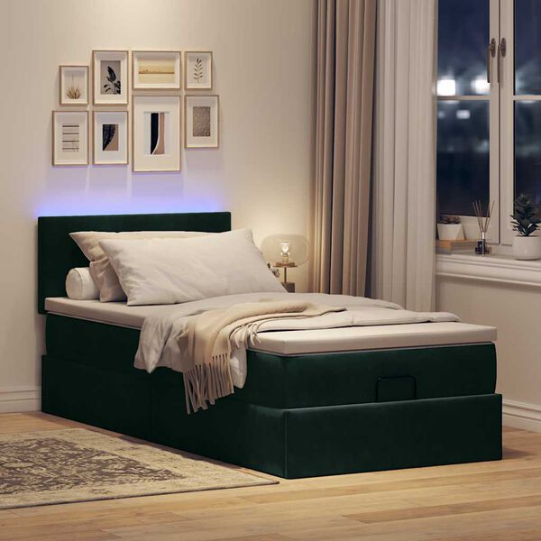vidaXL Estructura de cama otomana colch&oacute;n terciopelo verde oscuro