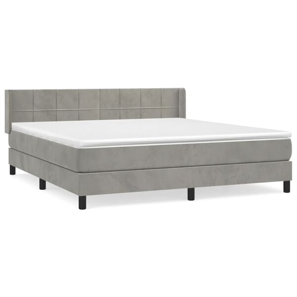 vidaXL Cama box spring con colch&oacute;n terciopelo gris claro 160x200 cm