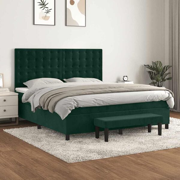 vidaXL Cama box spring con colch&oacute;n terciopelo verde oscuro 160x200 cm