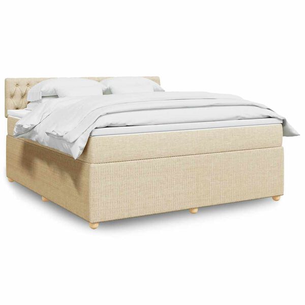 vidaXL Cama box spring con colch&oacute;n tela color crema 180x200 cm
