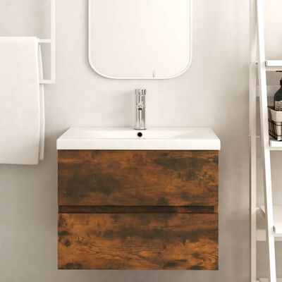 vidaXL Mueble de lavabo contrachapado roble ahumado 60x38,5x45 cm
