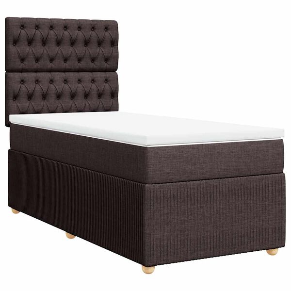 vidaXL Cama box spring con colch&oacute;n tela marr&oacute;n oscuro 90x200 cm