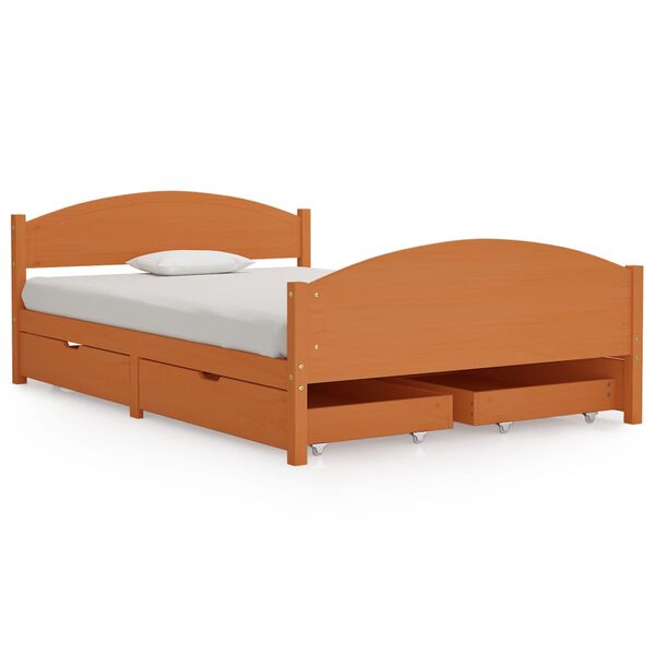 vidaXL Estructura de cama 4 cajones madera pino marr&oacute;n miel 140x200 cm