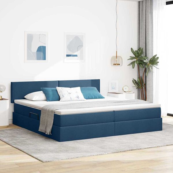 vidaXL Cama con almacenamiento y LED con LED Azul 200 x 200 cm tela