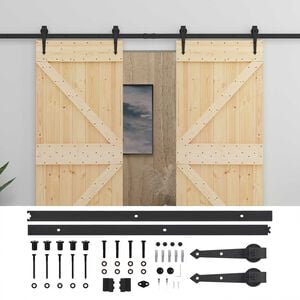 vidaXL Puerta Corredera 2 pcs Natural y negro Madera de Pino Maciza