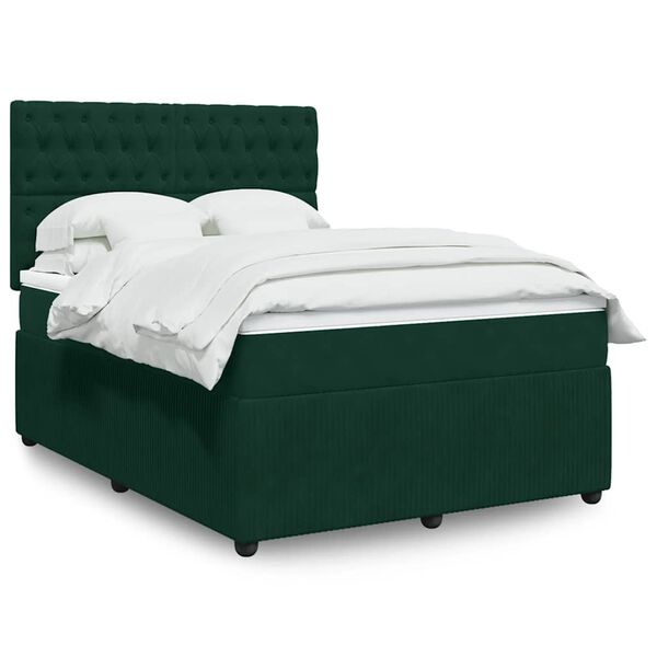 vidaXL Cama box spring con colch&oacute;n terciopelo verde oscuro 160x200 cm