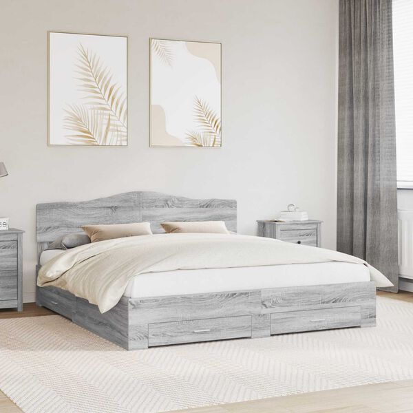 vidaXL Estructura de cama con cabecera Gris Sonoma 200 x 200 cm