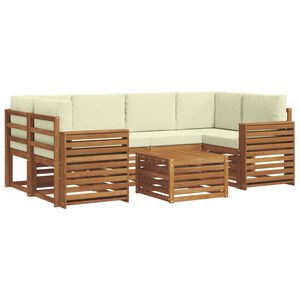 vidaXL Conjunto de sof&aacute;s de exterior con coj&iacute;n 7 pcs Natural y Crema