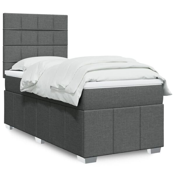 vidaXL Cama box spring con colch&oacute;n tela gris oscuro 90x190 cm
