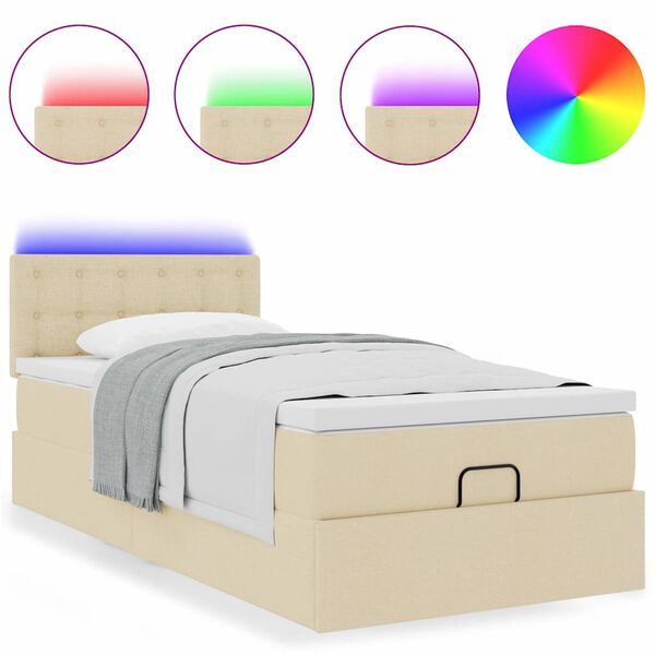 vidaXL Estructura de cama otomana con colch&oacute;n tela crema 80x200cm