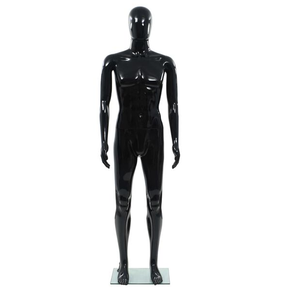vidaXL Maniquí de hombre completo base vidrio negro brillante 185 cm