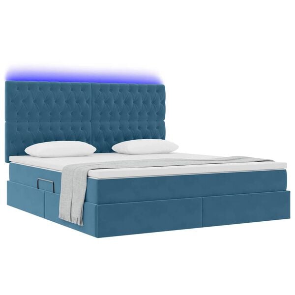 vidaXL Cama con almacenamiento y LED con LED Azul Oscuro 180 x 200 cm