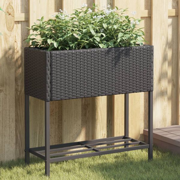 vidaXL Jardineras con estante 2 uds rat&aacute;n sint&eacute;tico negro 70x28x70 cm